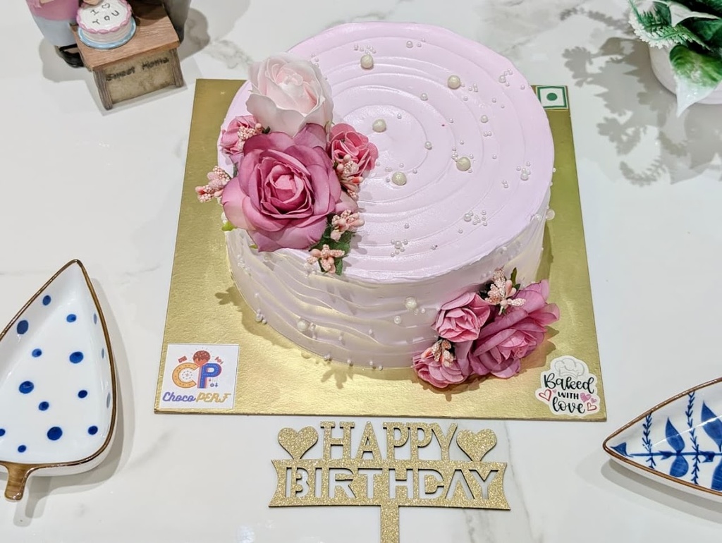 Kesar Pista Floral Pink Cake