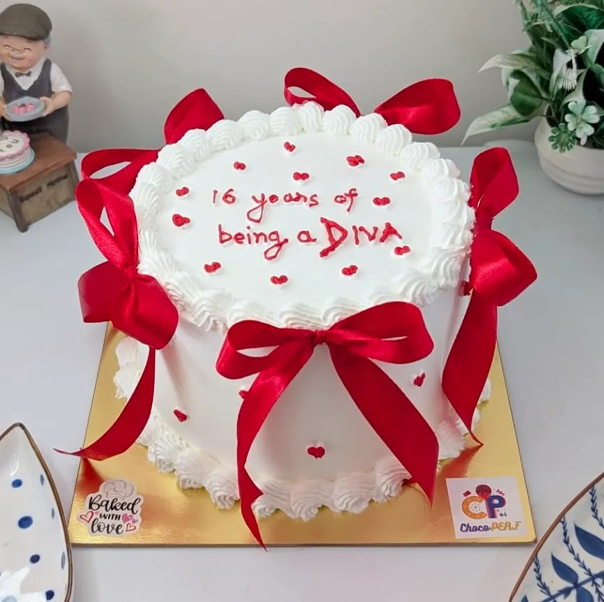 Customized Chocolate Walnuts Cake - Red Hearts with Ribbon [1.5kg]