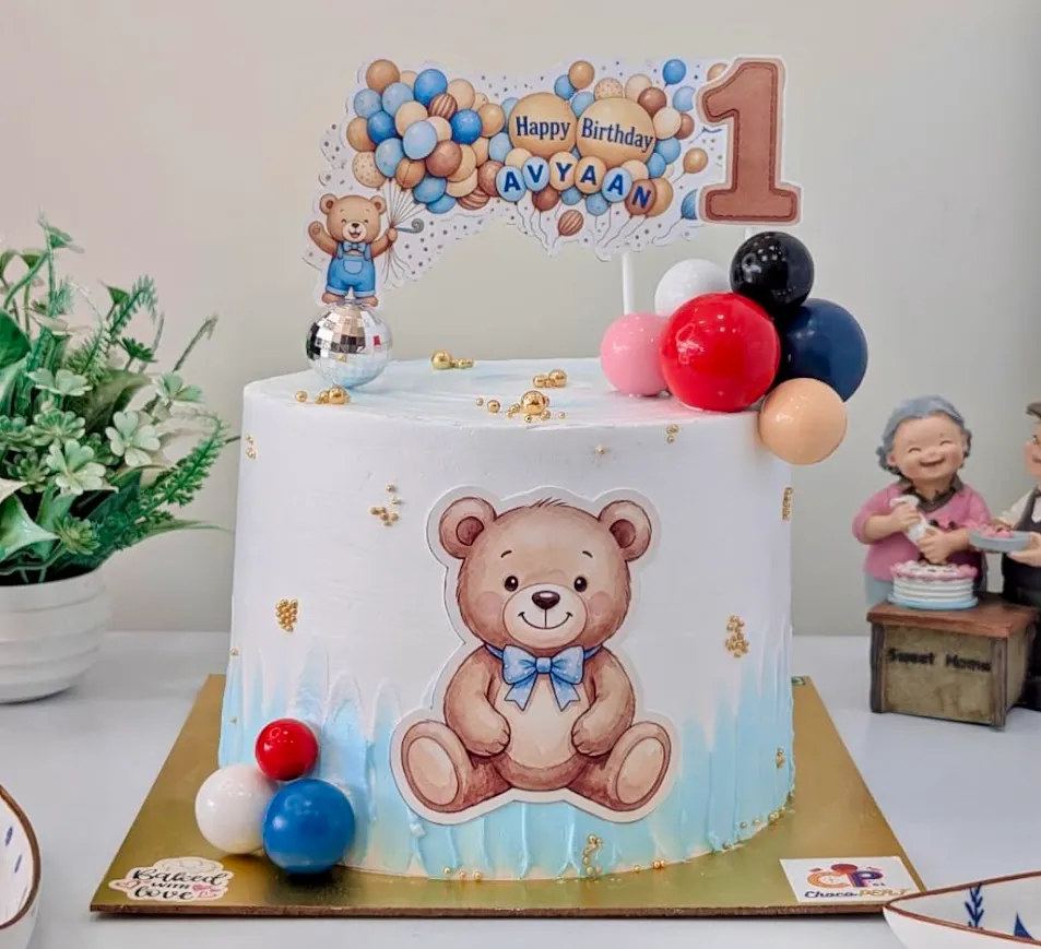 Customized Teddy Bear Themed Chocolate Mousse Tall Cake [2Kg]