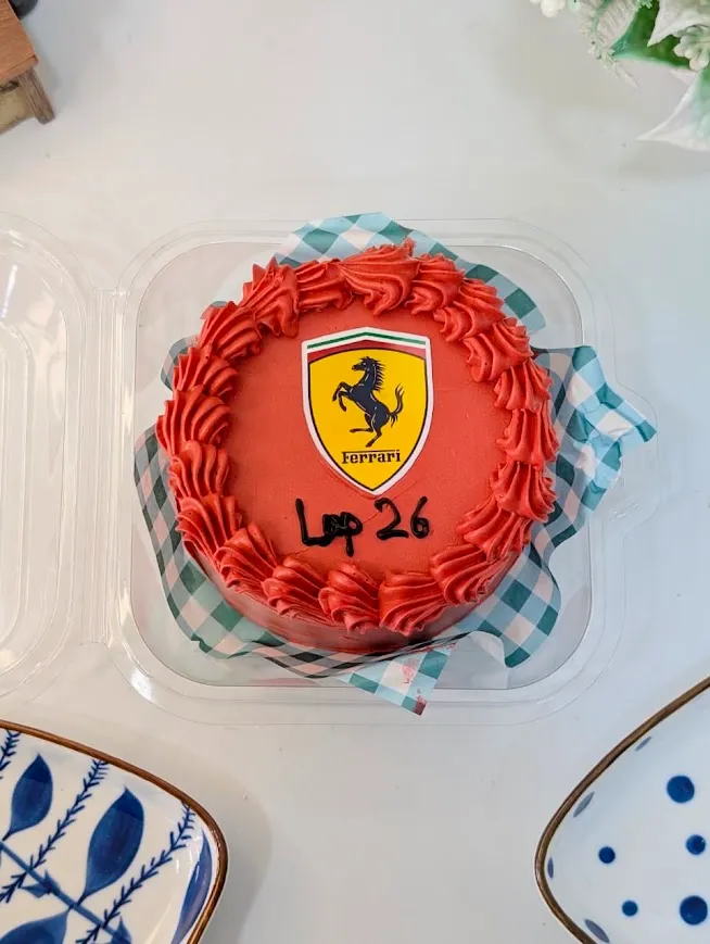 Customized White Chocolate Red Ferrari Lap 26 Bento Cake