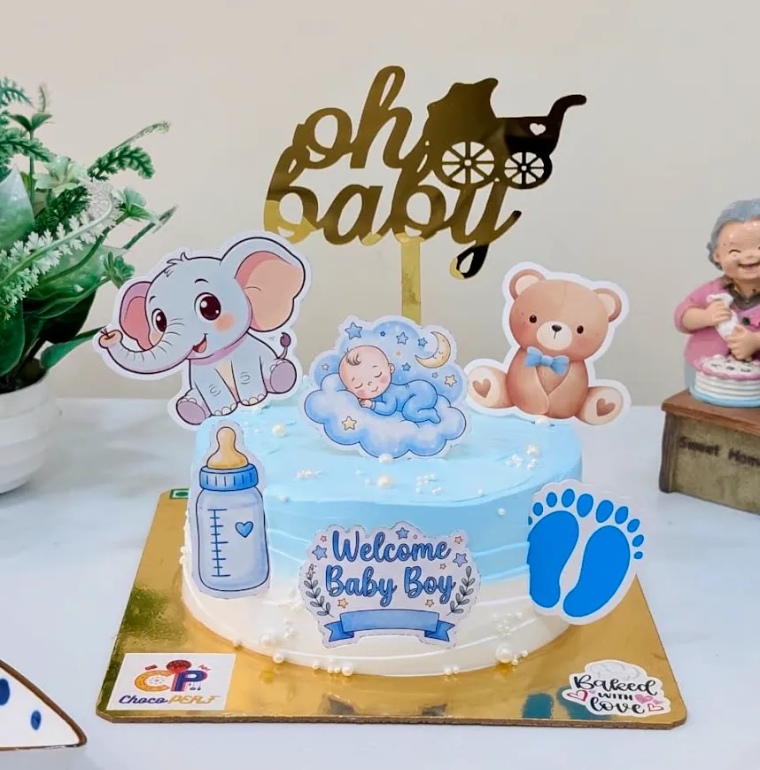 Customized Welcome Baby Boy Themed Chocolate Mousse Cake [500g]