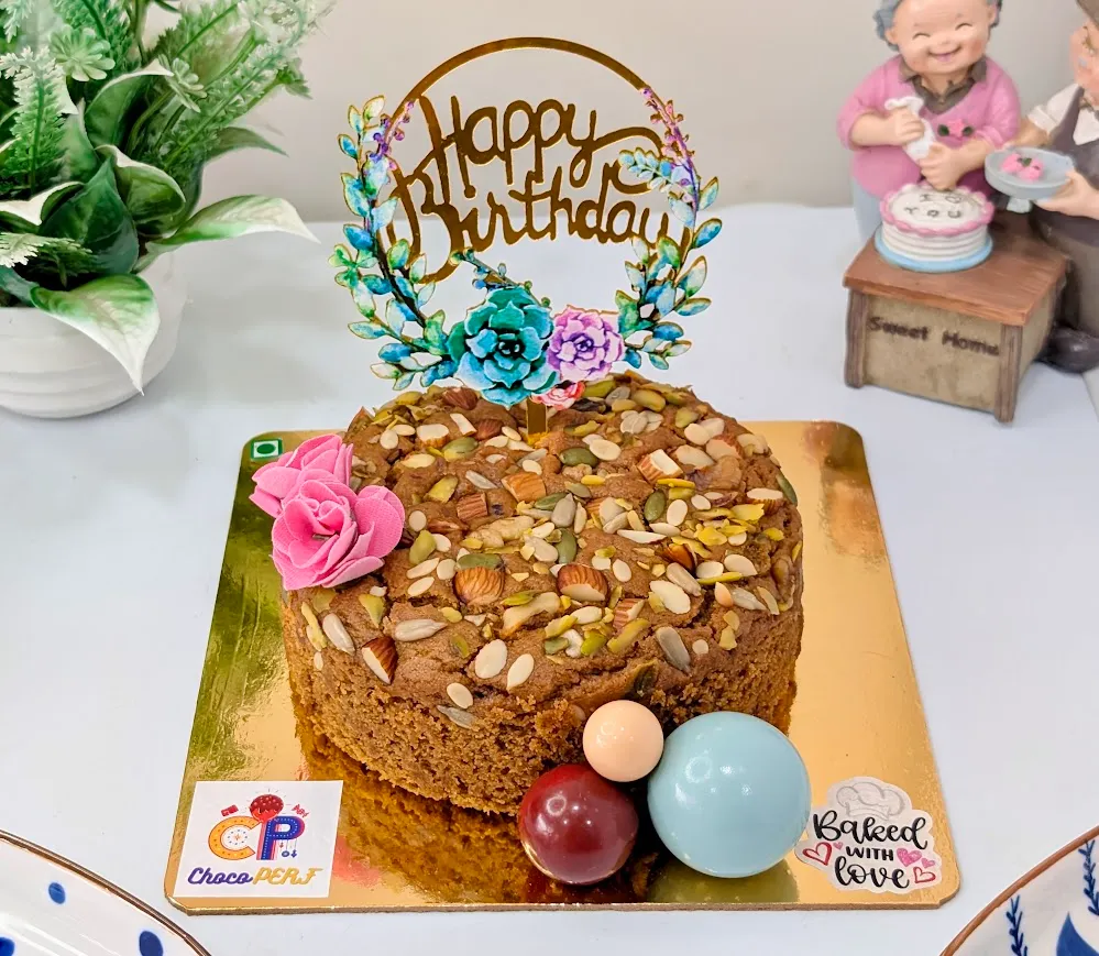 Customized Healthy Atta-Jaggery Tea Cake with Faux Balls & Flowers D3 [500g]