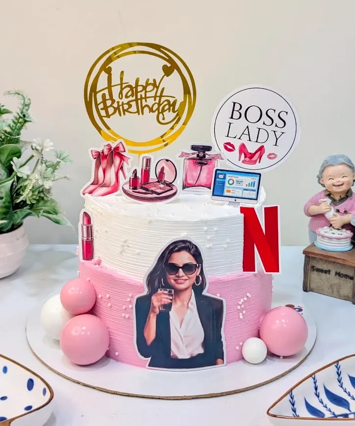 Customized Makeup & Working Woman Themed Black Forest Tall Cake [1Kg]