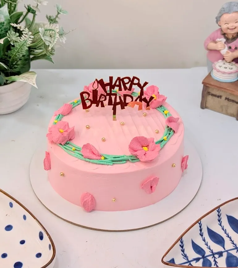 Customized Pink Floral Themed Chocolate Mousse with Coffee Infused Cake [500g]