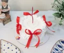 Customized Vanilla with White Choco Chips Cake - Vintage with Red Ribbon Bows [500g]