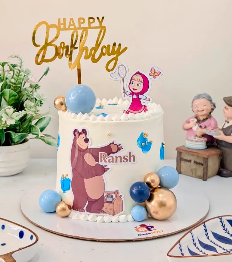 Customized Masha & Bear Themed Chocolate Mousse Tall Cake [1Kg]