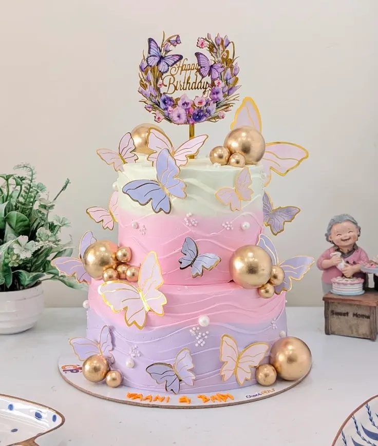 Customized Butterfly Themed Black Forest 2-Tier Cake [2Kg]