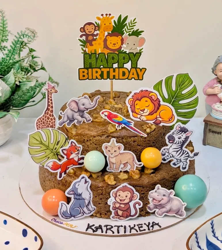 Customized Healthy Dates-Walnuts 2-Tier Jungle Themed Tea Cake [1.5Kg]