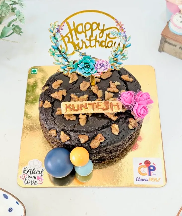 Customized Healthy Chocolate-Walnuts Tea Cake with Faux Balls & Flowers [500g]