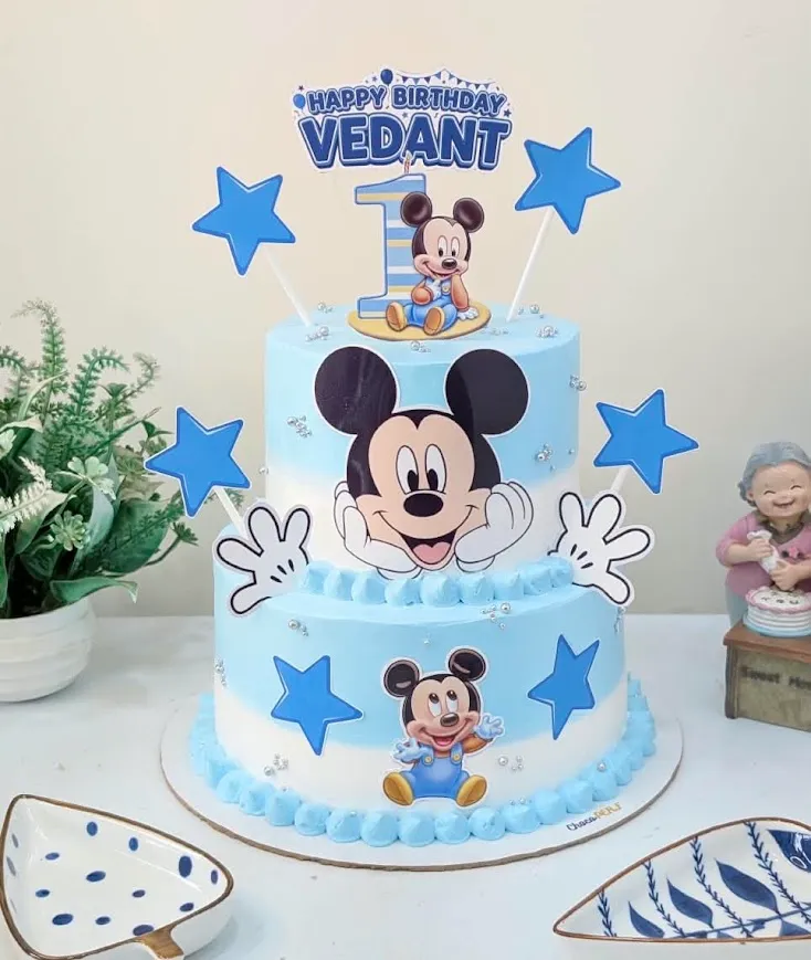 Customized Mickey Mousse Themed Black Forest 2-Tier Cake [2Kg]