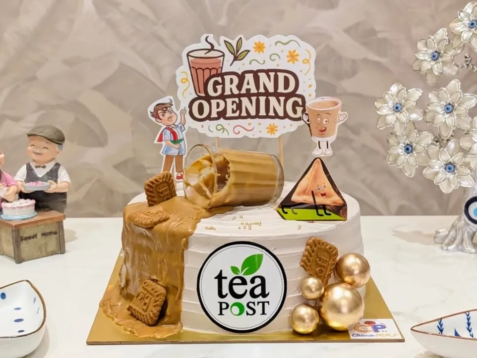 Customized Tea Post Grand Opening Themed Chocolate Mousse Cake [2Kg]